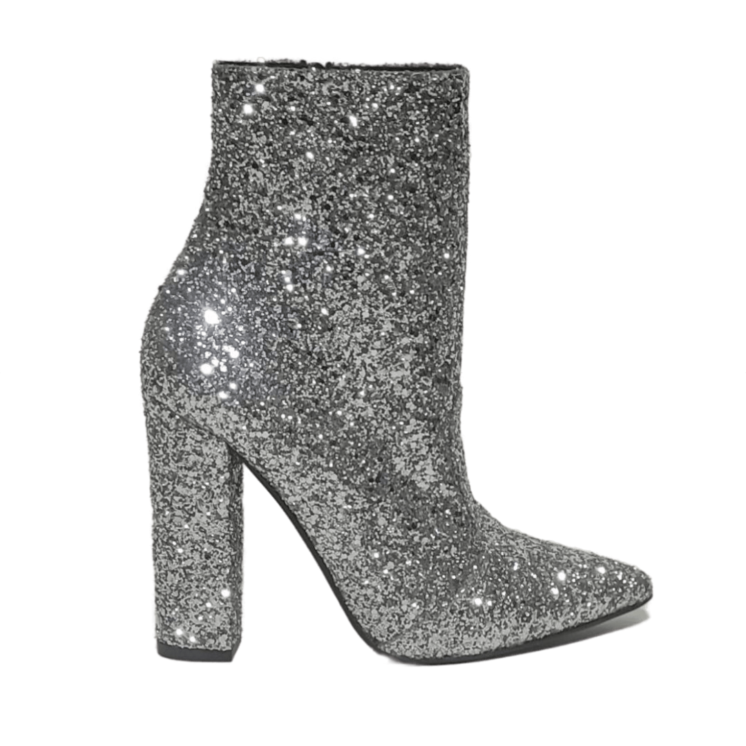 STIVALETTO A PUNTA GLITTER SILVER CON ZIP LATERALE