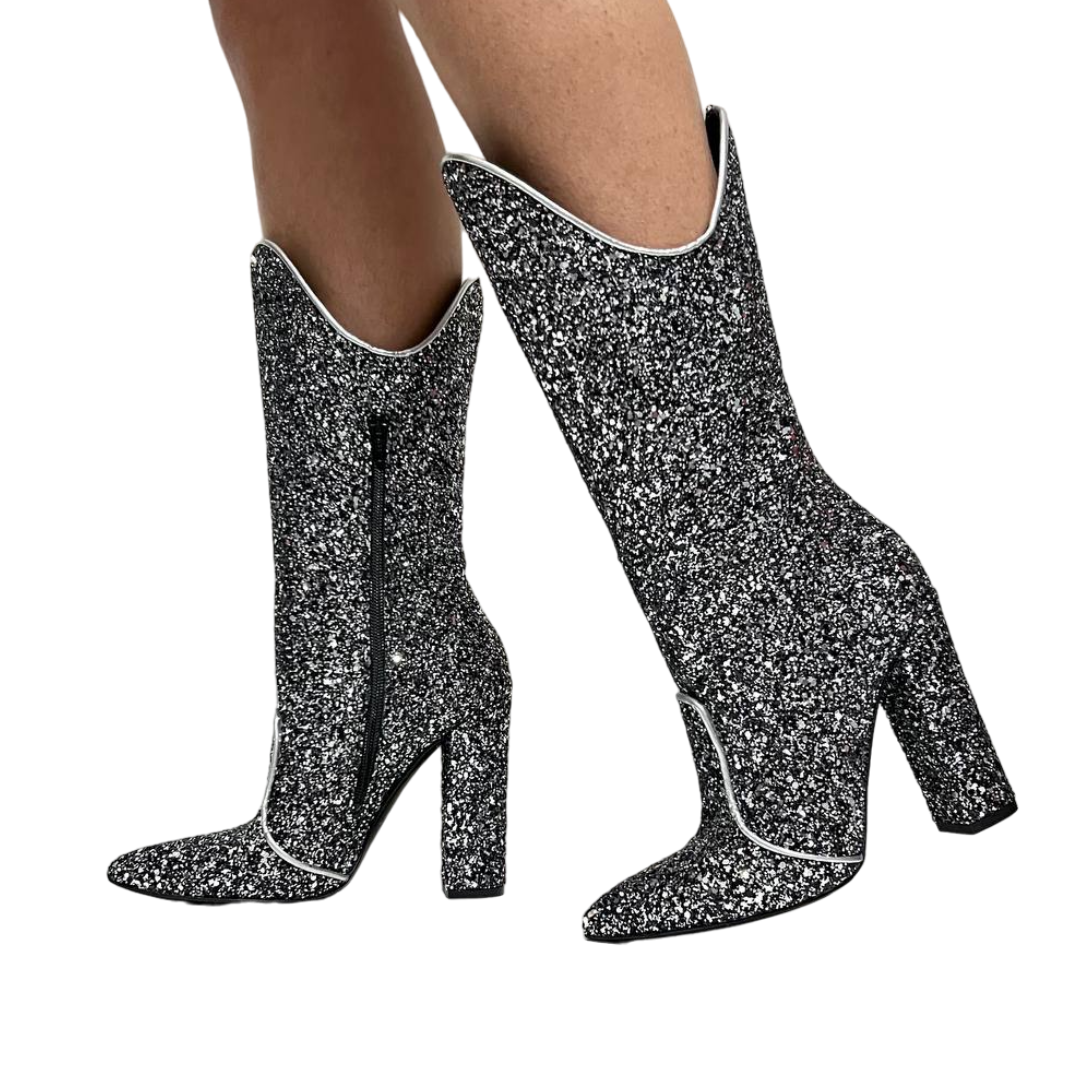 STIVALETTO A PUNTA GLITTER CON ZIP LATERALE