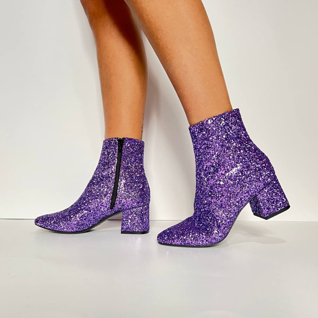 STIVALETTO A PUNTA GLITTER CON ZIP LATERALE